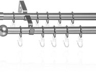 LICHTBLICK ORIGINAL Gardinenstange Gardinenstange Kugel, 20 mm, ausziehbar, 2 läufig 130 - 240 cm Chrom, Ø 20 mm, 2-läufig, ausziehbar, Metall, Zweiläufige Vorhangstange mit Ringen für Gardinen und Stores.