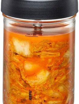 GEFU Fermentationsglas NATIVO, Borosilikatglas, Glas, Kunststoff, Silikon, (Set, 3-tlg., Glasbehälter, Deckel mit Ventil, Beschwerungsgewicht), Innovatives Ferment Vent System für optimalen Gärprozess.