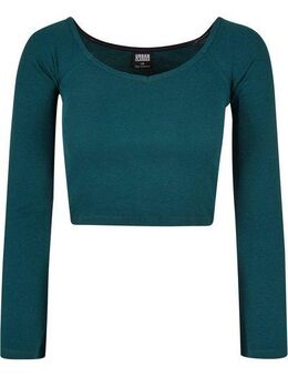 URBAN CLASSICS Langarmshirt Urban Classics Damen Ladies Short Rib Wide V-Neck Longsleeve (1-tlg)