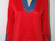 Shirt Langarmshirt Langarm kurz rot blau M 38 Jeansbesatz Jeanskragen Jeans - Mühlberg (Elbe) Zentrum