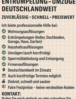 Wohnungsauflösung – Entrümpelung – Umzüge – Deutschlandweit - Burg (Sachsen-Anhalt)