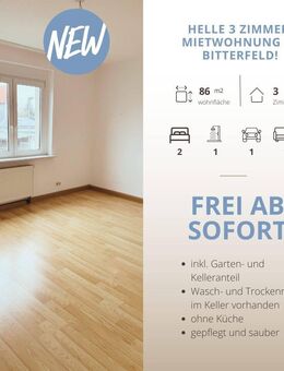 Schöne 3 Zimmer Wohnung im 1. OG mit ca. 86qm und Garten - frei ab sofort! - Bitterfeld-Wolfen