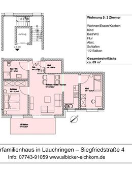 3 Zi. OG mit Balkon ca. 69 m² - Wohnung 5 - Siegfriedstr. 4, 79787 Lauchringen - Neubau - Lauchringen