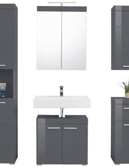 welltime Badmöbel-Set Avena, (Set, 5-St), Set: Hochschrank, Spiegelschrank, Waschbecken, Hänge & Standschrak