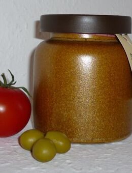 Tomaten - Oliven Senf 270ml Thüringen steingemahlen rustikaler Tontopf - Görlitz Zentrum