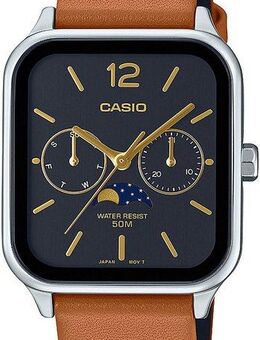 CASIO TIMELESS COLLECTION Quarzuhr MTP-M305L-1AVER, Armbanduhr, Herrenuhr, Damenuhr, Datum, Lederarmband, Mondphase