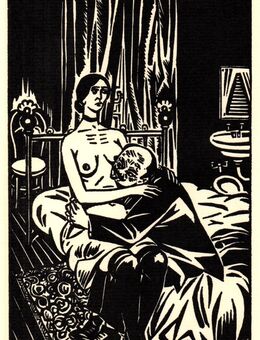 Grafik von Frans Masereel (1889 Blankenberge - 1972 Avignon ) , Herrenbesuch , Blatt 25,5cm x 17cm , M7 - Görlitz