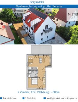 Moderne 2-Zimmer-Neubauwohnung mit Terasse, Stellplatz & Kellerabteil - Vilsbiburg