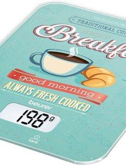 BEURER Küchenwaage KS 19 Breakfast, mit Frühstücks-Design, Tragkraft bis 5 kg, Leicht zu reinigende Glasoberfläche, Sensortastenbedienung