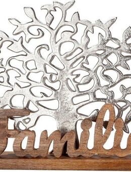 GILDE Dekofigur Lebensbaum Familie, silber (1 St), Dekoobjekt, Höhe 41 cm, mit Schriftzug, aus Metall & Holz, Wohnzimmer
