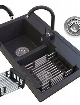 Granitspüle Mischbatterie Siphon Schwarz XXL Set Auswahl Bohrungen - Wuppertal