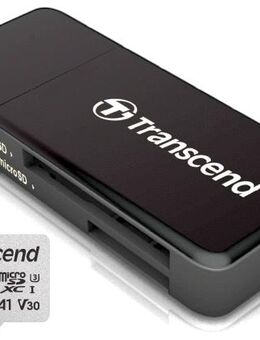 Speicherkarte MicroSDXC 128GB, Transcend, class 10, V30, u3, uhd , 4k, mit einer Datenübertragung von bis zu 90MB/s, Speicherkartenleser Transcend Dual,  MicroSD & SD Laufwerke, USB 3.0 Typ A, schwarz - Fürth