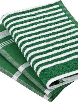 ROSS Geschirrtuch Exclusiv, (Set, 3-tlg), 1x Küchen-Frottiertuch (Streifen) und 2 Geschirrtücher (Karodesign)
