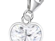 Goldene Hufeisen Charm Kristall Herz Zirkonia Karabiner Charm Anhänger aus 925 Silber, Charm für Armband