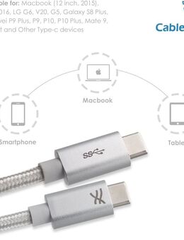 USB 3.1 Typ C Datenleitung, Stecker, Stecker, 150cm lang, nylongeflecht, Aluminiumsteckergehäuse, Knickschutzverstärkung an den Datensteckern - Fürth
