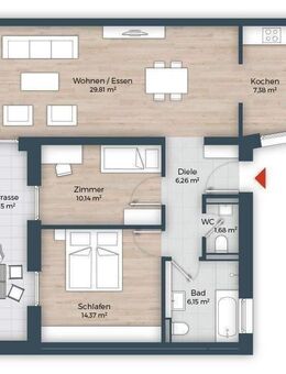 Sonnige Terrassenwohnung, smarte Küchenplanung, direkt am Marienbergpark, Wärmepumpe + PV, KfW 40 EE - Nürnberg