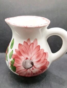 Krug Henkel Keramik Vase Rotweiß mit Henkel Blumen 10cm hoch Durchmesser ca. 9cm - Essen
