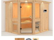 Karibu Sauna Aline 3, BxTxH: 245 x 210 x 202 cm, 68 mm, (Set) 9-kW-Bio-Ofen mit externer Steuerung