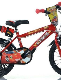 Dino Kinderfahrrad Cars Buddy, 1 Gang, mit Stützrädern, Trinkflasche und Frontschild