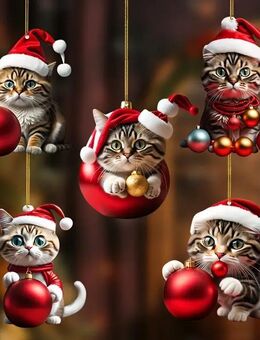 5er-Set Acryl-Weihnachtskatzen-Ornamente – Niedliche Deko für Katzenliebhaber Set3245 - Ingolstadt