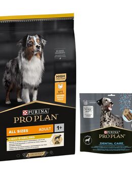 7 kg PURINA PRO PLAN Adult + 426 g Dental Care Snack für große Hunde gratis! - All Sizes Light/Sterilised