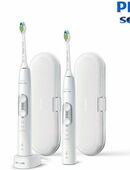 *TAGESPREIS* Philips Sonicare ProtectiveClean 6100 Elektrische Zahnbürste HX6877/34, mit Schalltechnologie, Andruckkontrolle, Doppelpack, weiß in 42105
