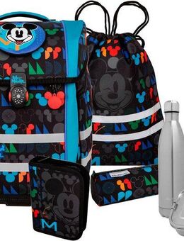 McNeill Schulranzen Perfecto, Disney, Mickey Mouse (Set, 5-tlg), inkl. Federmäppchen, Turnbeutel, Schlamperrolle & Motivmagnet