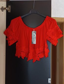 Süsse Crop Top Oberteil Bluse rot Blumen Stickerei bestickt gr. 36 S,38 M NEU - Hardheim