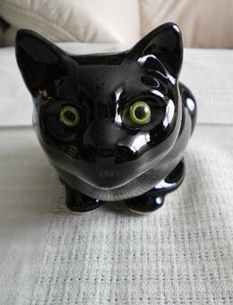 Keramik-Katze-Vase,Schwarz,Alt - Linnich