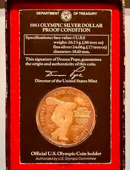 Olympic Silber Dollar 1983 Diskuswerfer 26,73 Gramm 900/1000 Feinsilber - Mannheim