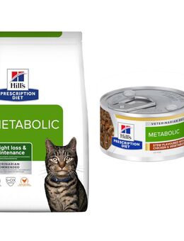 3 kg / 8 kg Hill's Prescription Diet + 6 x 82 g passendes Nassfutter gratis! - 8 kg Metabolic Gewichtsmanagement mit Huhn + 6 x 82 g Metabolic Ragout mit Huhn