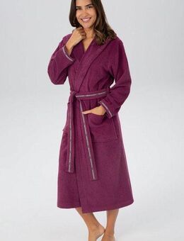 Bruno Banani Damenbademantel Danny, ideal für Sauna & Spa, Hotelbademantel, Morgenmantel, Langform, Microfaser, Kapuze, Gürtel, mit Logostreifen, aus 100% Baumwolle, XS-3XL