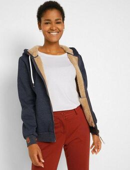 bonprix Kapuzensweatjacke mit kontrastfarbenem Teddyfutter und Eingrifftaschen