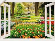 Artland Wandbild Fensterblick Tulpen Garten Frühling, Fensterblick (1 St), als Alubild, Outdoorbild, Leinwandbild, Poster, Wandaufkleber