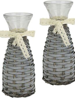 I.GE.A. Dekovase Glasvase (2 St), 2er Set mit Weidekorb und Spitze Rattangeflecht Vintage Blumenvase