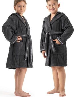 Bruno Banani Kinderbademantel Danny, Ideal für Zuhause, Schwimmbad oder im Urlaub, Langform, Walkfrottee, Kapuze, Gürtel, mit Logostreifen, aus 100% Baumwolle