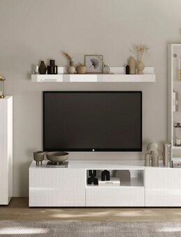 INOSIGN Wohnwand Rio, 4tlg. Breite 300 cm, modernes, elegantes Wohnzimmer-Set, (4-St), (Lowboard, Highboard, Hängevitrine, Wandboard), MDF-Fronten geriffelt