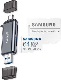 OTG DUAL Twin Speicherkartenleser Beikell, USB 3.0 Typ A & Typ C, SD & MicroSD Laufwerke, Samsung EVOPlus MicroSDXC 64GB mit einer Datenübertragung von bis zu 130MB/s, inklusive SD-Adapter - Fürth