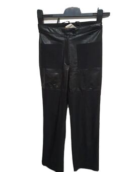 einemoderne Damenhose schwarz Gr 34 ungetragen ausgefallen Stoff mit Leder imitat abgesetzt - Bochum