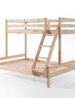 Vipack Etagenbett Martin, 2 Liegeflächen 140 u. 90/200, Kiefer massiv, Made in Europe (B/H/T ca. 208x167x156cm, untere Liegefläche mit Mittelsteg), inkl. Rolllattenroste, oben mit Absturzschutz, Farben weiß und natur