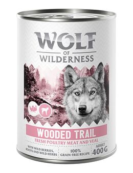 6 x 400 g Wolf of Wilderness Nassfutter zum Probierpreis! - Wooded Trails - Geflügel mit Kalb