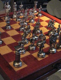 Schach Schachspiel Zinn Figuren Römer gegen Römer si go u.Kassette - Spraitbach