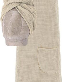 Vossen Kilt Wellness Set, ideal für Sauna & Spa, Hotelbademantel, Morgenmantel, Baumwoll-Mix, Musselin, 1 Spa Dress +1 Turban in einem Set inkl. Geschenkverpackung