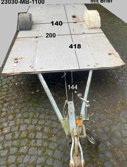 Plattformanhänger 1100kg ca 418 x 200 mit Brief, ZdR 140, Alko, ideal für TINY House, Quad- Zweirad-Maschinentransporter gebr. (Dethleffs RB5 465T NewLine BJ 93) - Schotten Zentrum