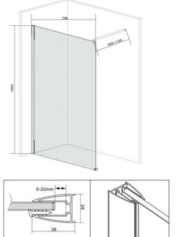 welltime Duschwand Duschabtrennung, Sicherheitsglas, Walk-In, Glaswand mit Wandhalterung