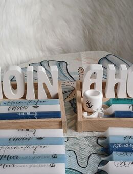 Geschenk Set MOIN oder AHOI Buchstaben 3 Kerzen Kerzenständer Anker Keraflott Maritime Deko Sommer Sonne Meer Urlaub - Rheinbach