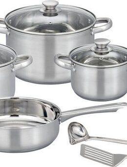 GSW Topf-Set Toronto, Edelstahl (Set, 9-tlg), mehrteiliges Kochtopf-Set aus Edelstahl inkl. praktischer Küchenhelfer