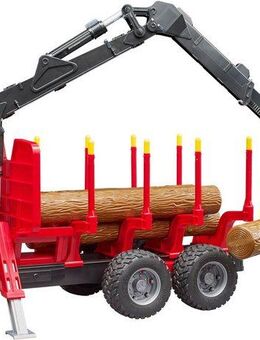 Bruder® Spielfahrzeug-Anhänger Rückeanhänger mit Ladekran und 4 Baumstämmen (02252), Made in Europe