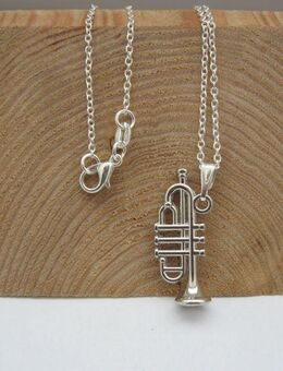 ☝️☝️☝️ Halskette, 925 Silber plat. + Anhänger Trompete, Musik, NEU ⭐⭐⭐⭐⭐ - Gersthofen