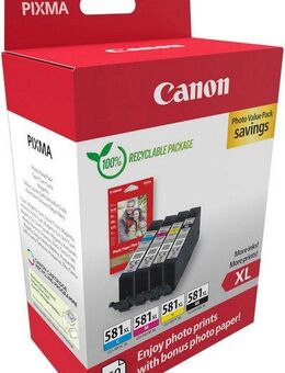 Canon CLI-581XL BK/C/M/Y Tinte mit hoher Reichweite + Fotopapier Value Pack Tintenpatrone